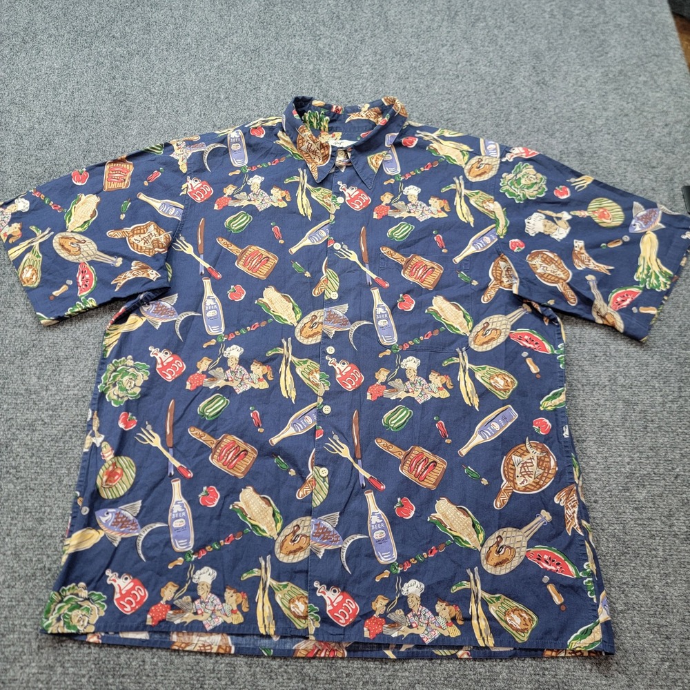 Reyn Spooner American Classics Mens XL Navy Vintage BBQ Novelty Print Shirt